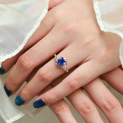 Nature Inspired Leaf Shaped Heart Cut Sapphire Engagement Ring - Eleanor