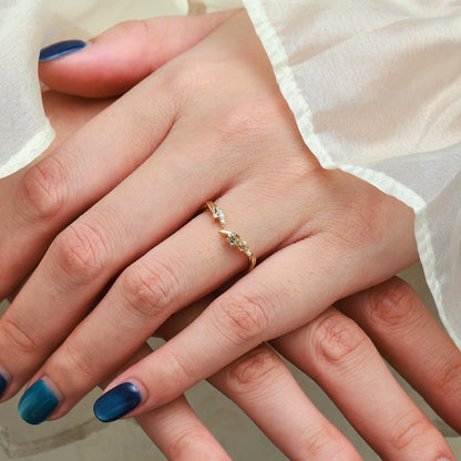Nature Inspired V-Shaped Open Moissanite Ring with Floral Leaf Design Wedding Band - Sylvie