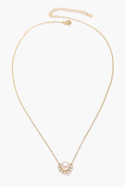Pearl Necklace with Half-Halo Moissanite Accents - Isolde