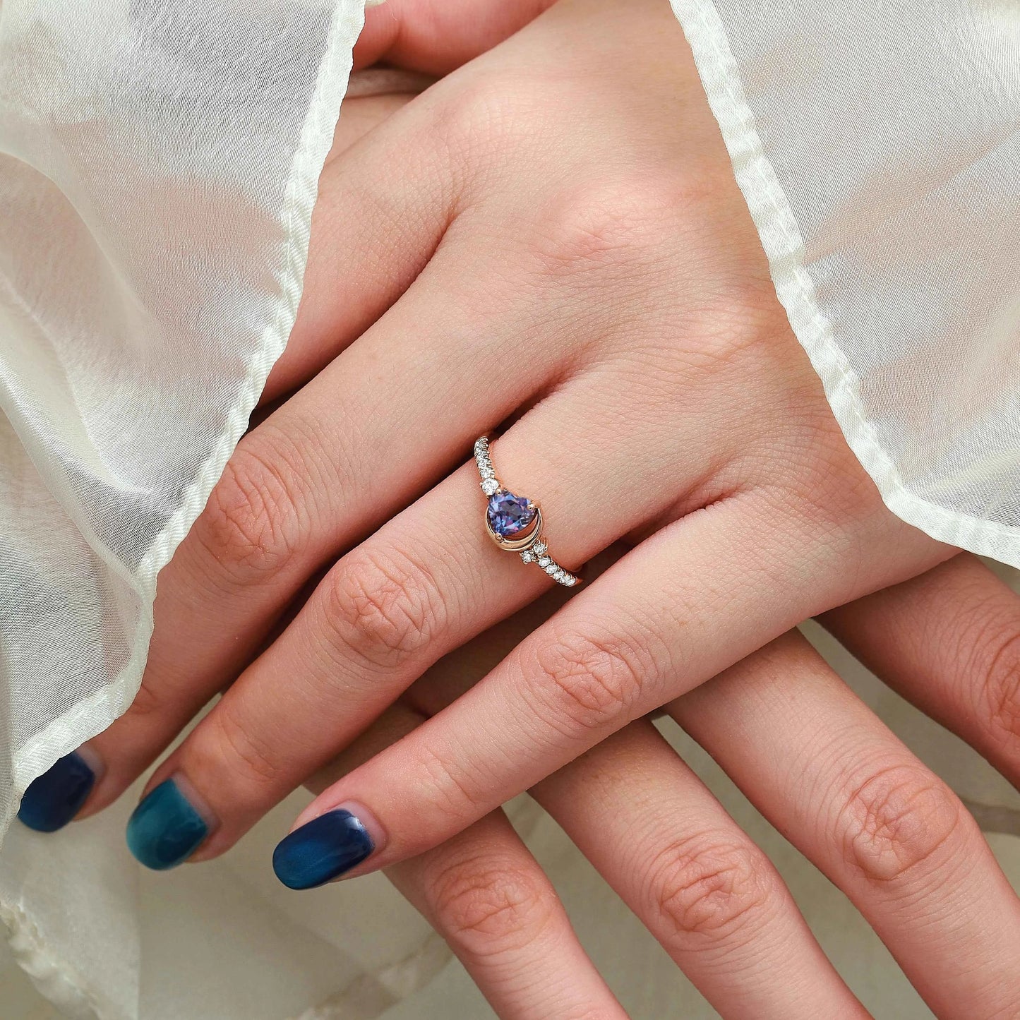 Moon Inspired Heart Cut Alexandrite Engagement Ring - Celestia