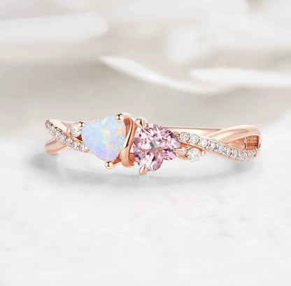Intertwined Hearts Ring – Double Heart Stone Crossover Band Custom Love Ring