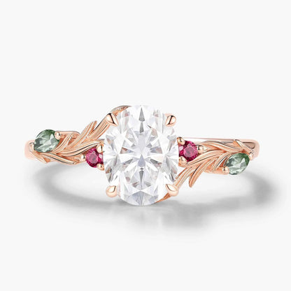 Oval Cut Moissanite Pine Leaf Engagement Ring - Rowan