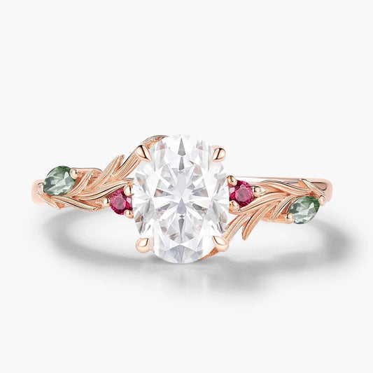 Oval Cut Moissanite Pine Leaf Engagement Ring - Rowan