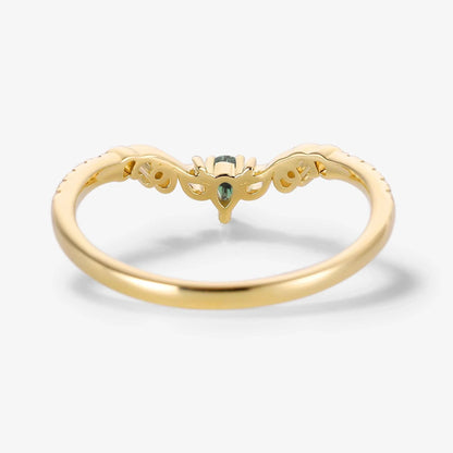 Pear Cut Natural Teal Sapphire & Moissanite Curved Wedding Band