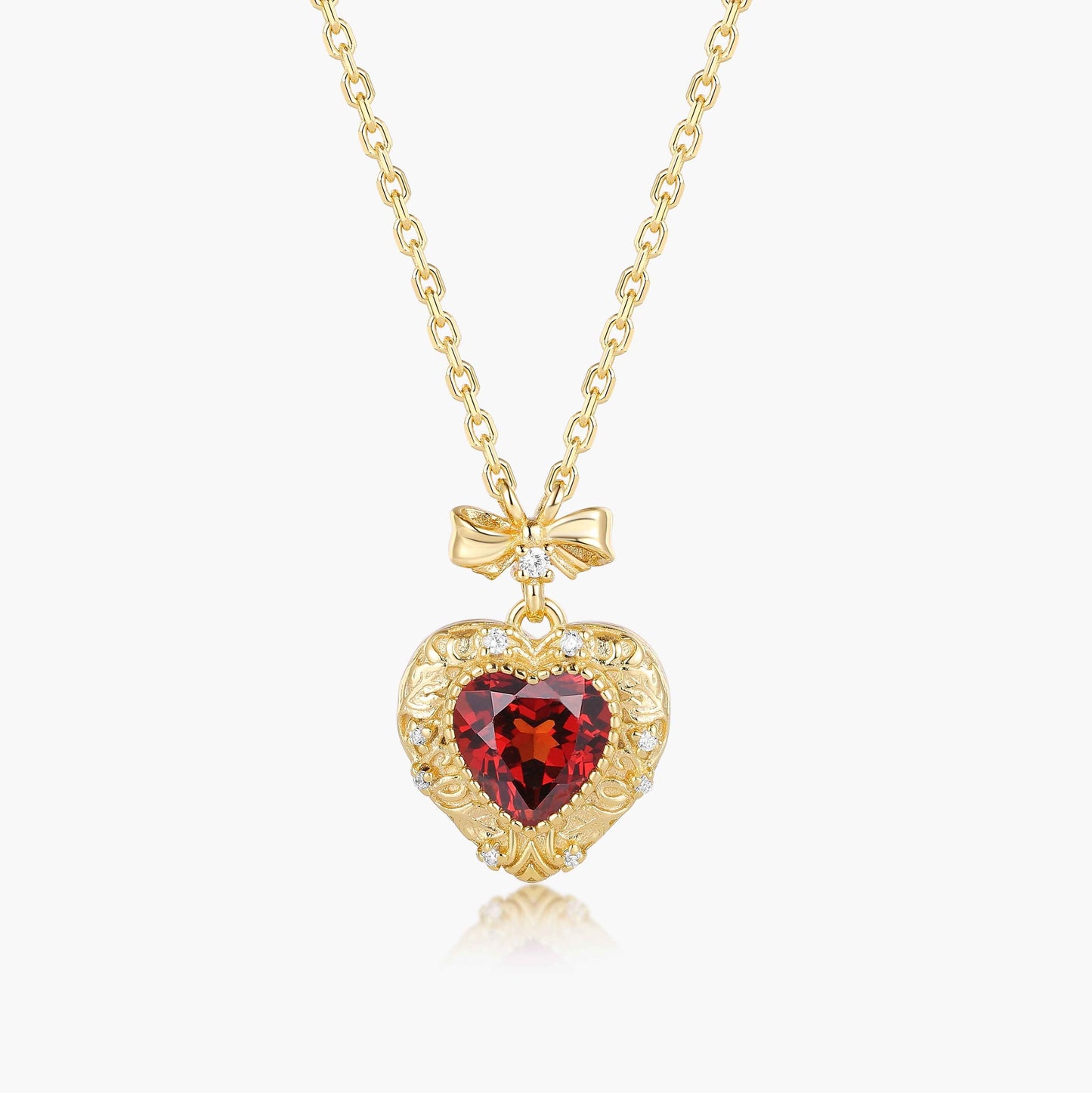 Leaf Inspired Bow Heart Shape Ruby Necklace Xmas Gift For Her