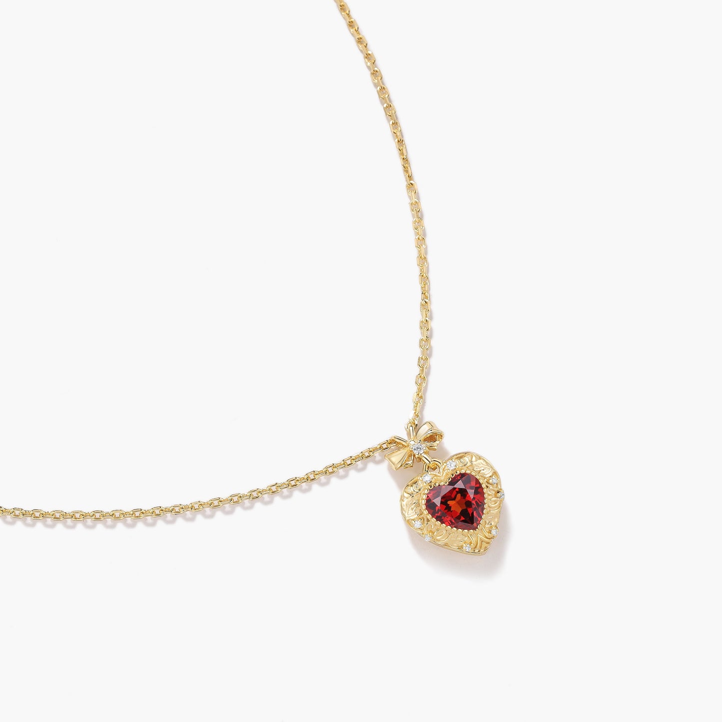 Leaf Inspired Bow Heart Shape Ruby Necklace Xmas Gift For Her