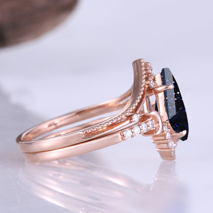 Unique kite Cut Blue Sandstone Moon Gemstone Ring