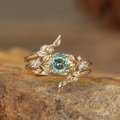 Lab Green Sapphire Floral Enhancer Ring Set-Nyra