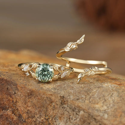 Lab Green Sapphire Floral Enhancer Ring Set-Nyra