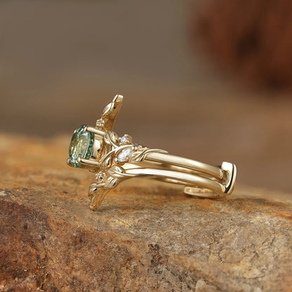 Lab Green Sapphire Floral Enhancer Ring Set-Nyra