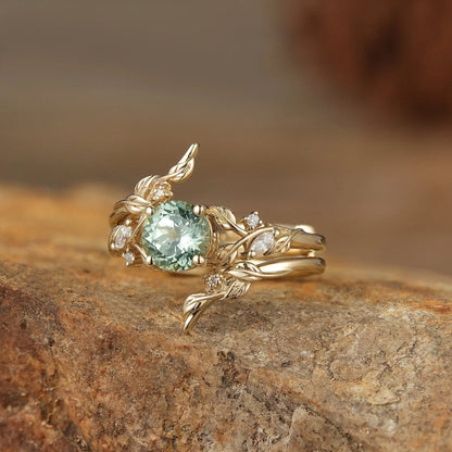 Lab Green Sapphire Floral Enhancer Ring Set-Nyra
