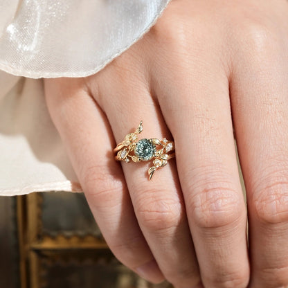 Lab Green Sapphire Floral Enhancer Ring Set-Nyra