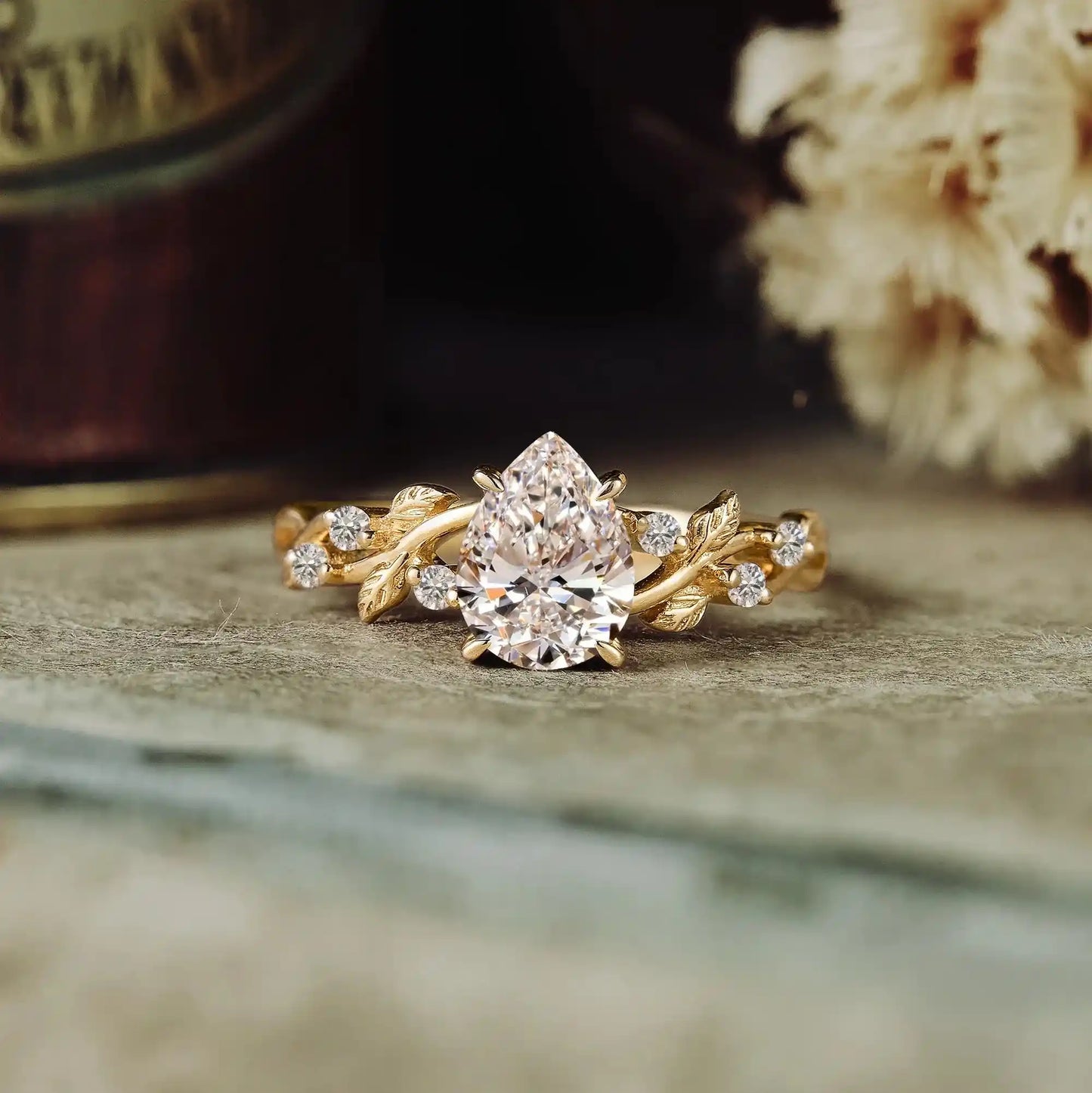 Lab Grown Diamond Leaf Engagement Ring - Caroline - GemsMagic