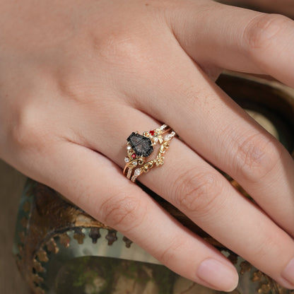 Leaf-Inspired Black Rutilated Quartz Bridal Set-Lio