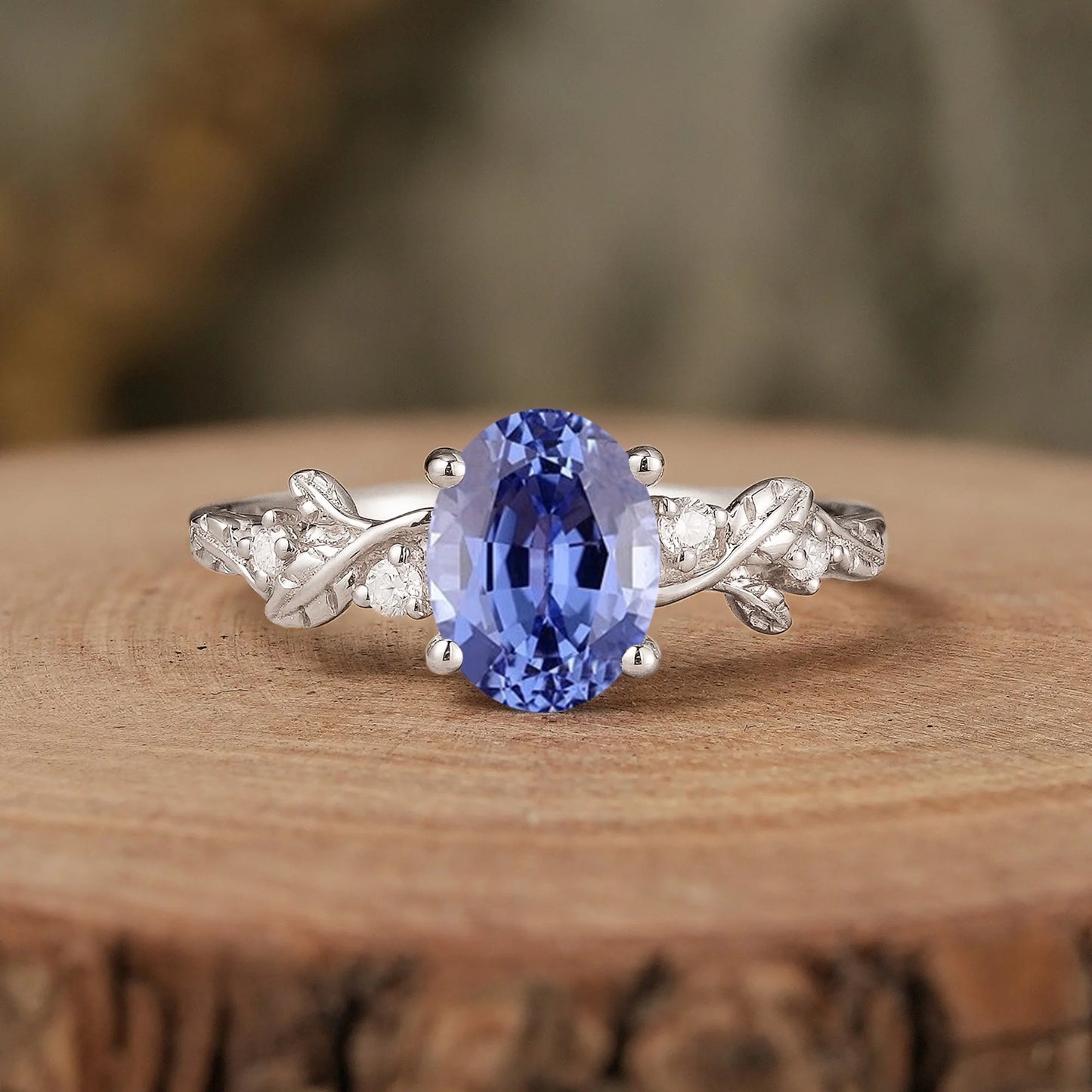 Leaf Inspired Cornflower Sapphire Engagement Ring-Cecilia