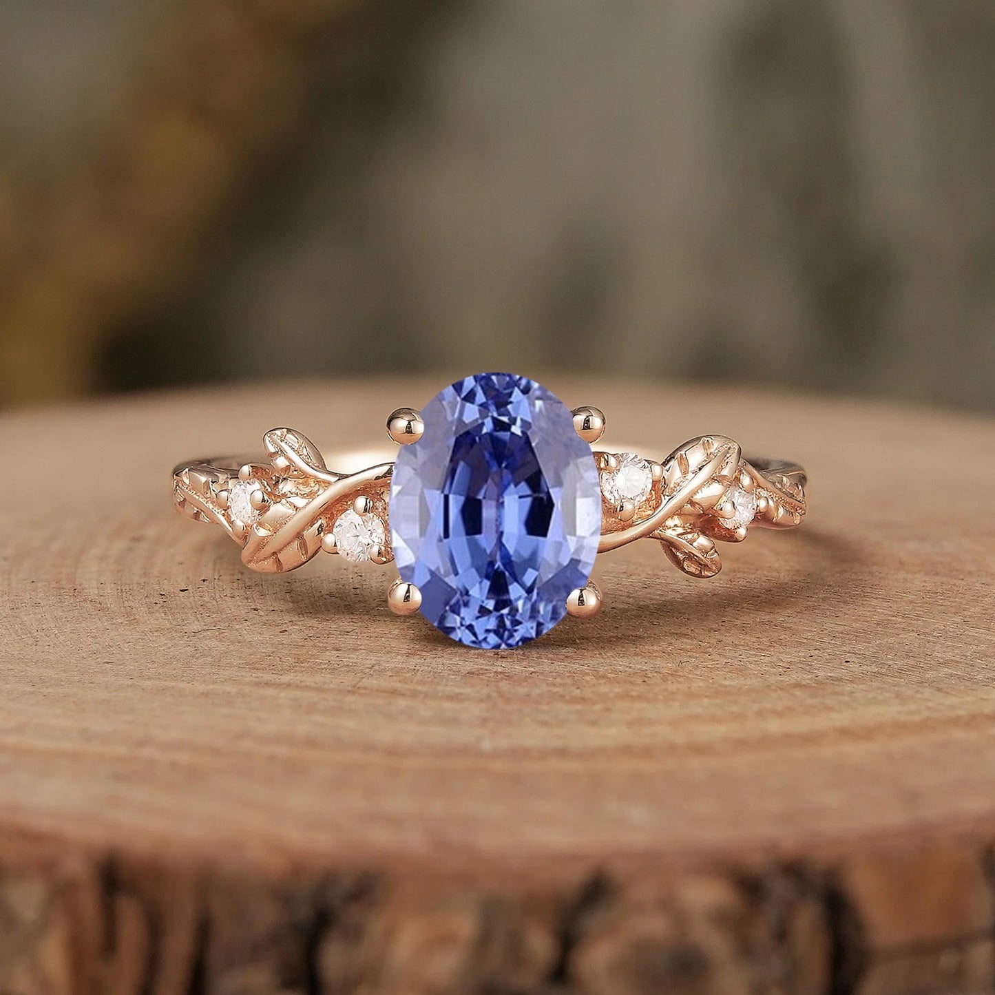 Leaf Inspired Cornflower Sapphire Engagement Ring-Cecilia