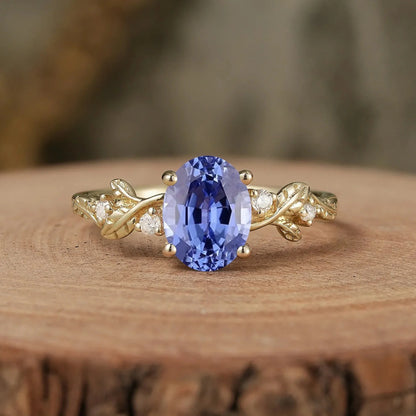 Leaf Inspired Cornflower Sapphire Engagement Ring-Cecilia