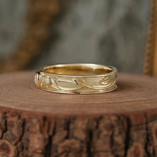 Leaf Inspired Men's Band with Moissanite-Evander