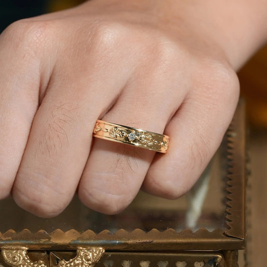 Leaf Inspired Men's Ring with Moissanite - Leif