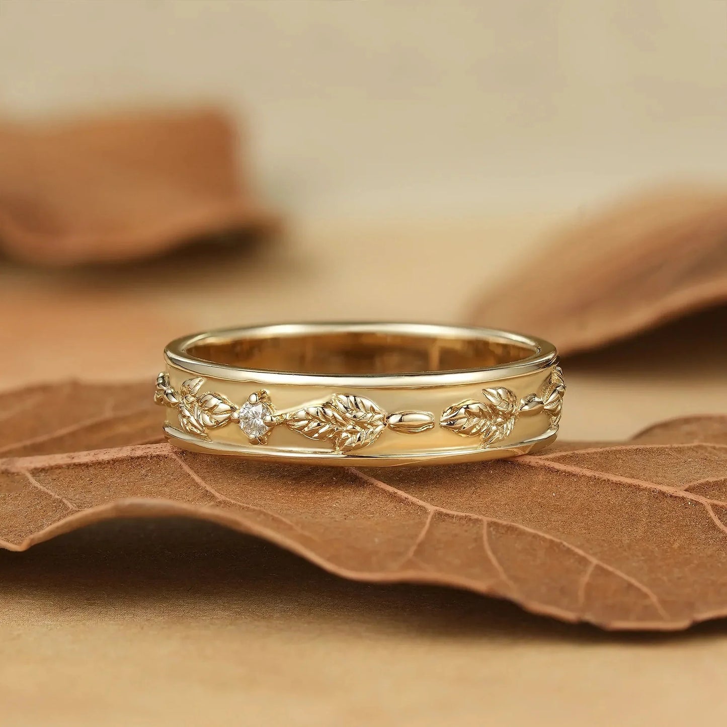 Leaf Inspired Men's Ring with Moissanite - Leif