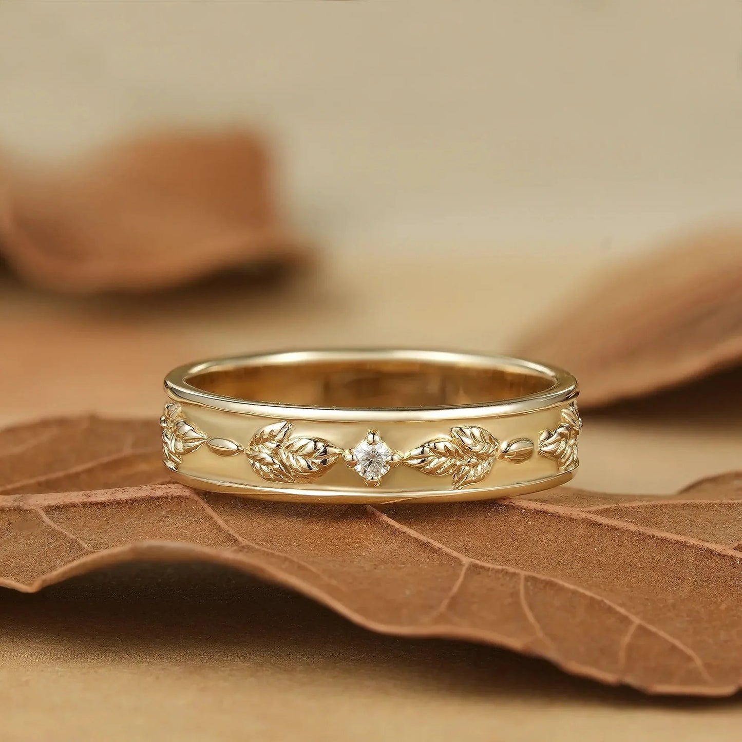Leaf Inspired Men's Ring with Moissanite - Leif