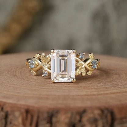 Leaf-Inspired Moissanite Engagement Ring with Sky Blue Topaz Accents - Melody