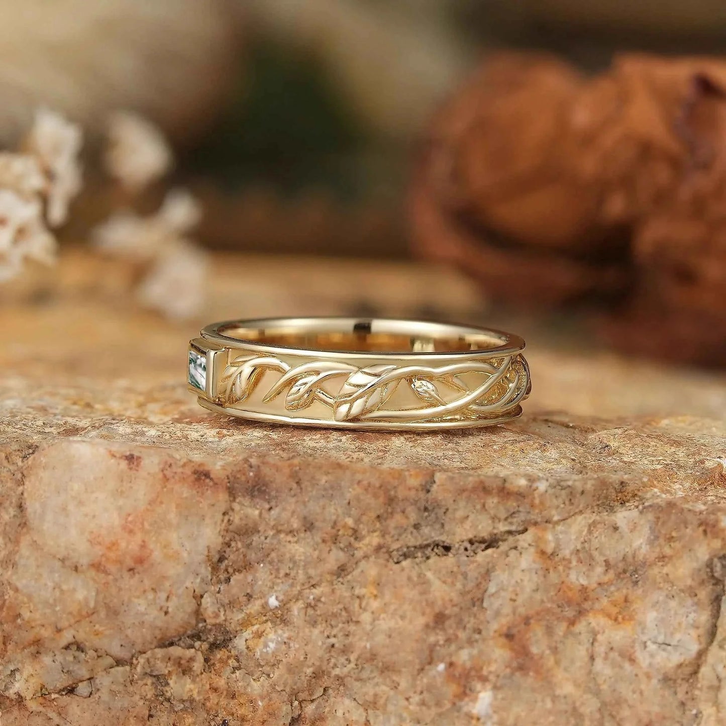 Leaf Inspired Rectangle Moss Agate Men's Band - Zane
