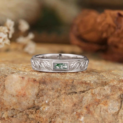 Leaf Inspired Rectangle Moss Agate Men's Band - Zane