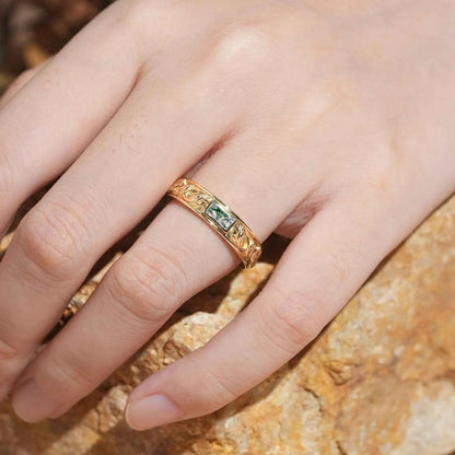 Leaf Inspired Rectangle Moss Agate Men's Band - Zane