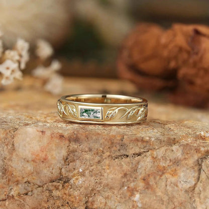 Leaf Inspired Rectangle Moss Agate Men's Band - Zane