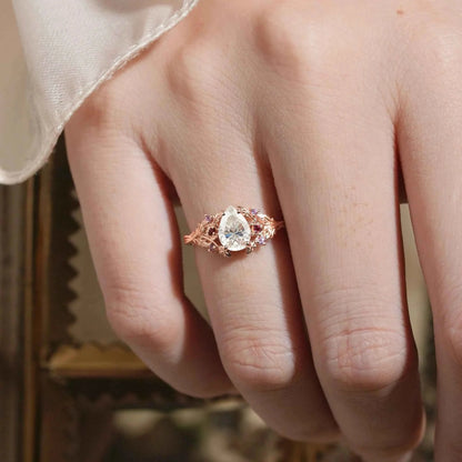Leaf Moissanite & Ruby Engagement Ring - Matilda