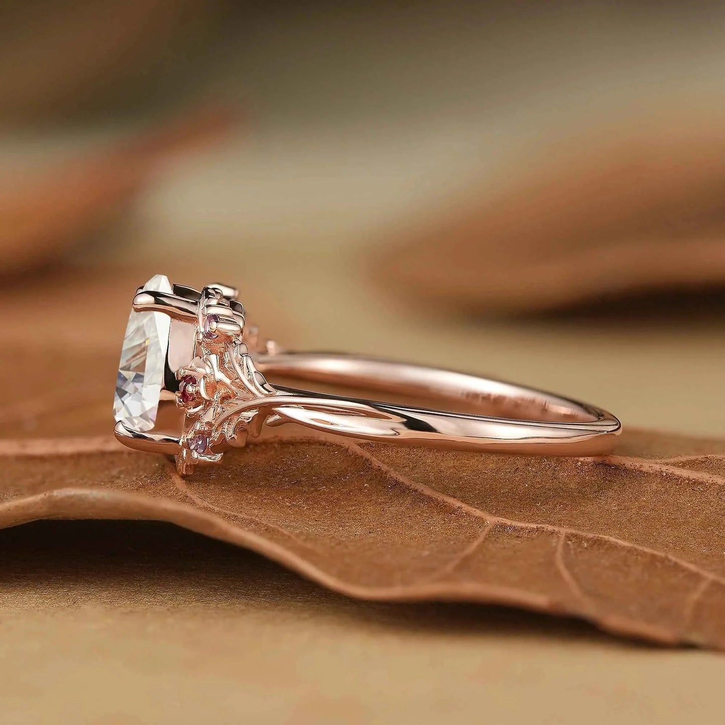 Leaf Moissanite & Ruby Engagement Ring - Matilda