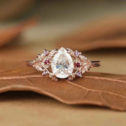 Leaf Moissanite & Ruby Engagement Ring - Matilda