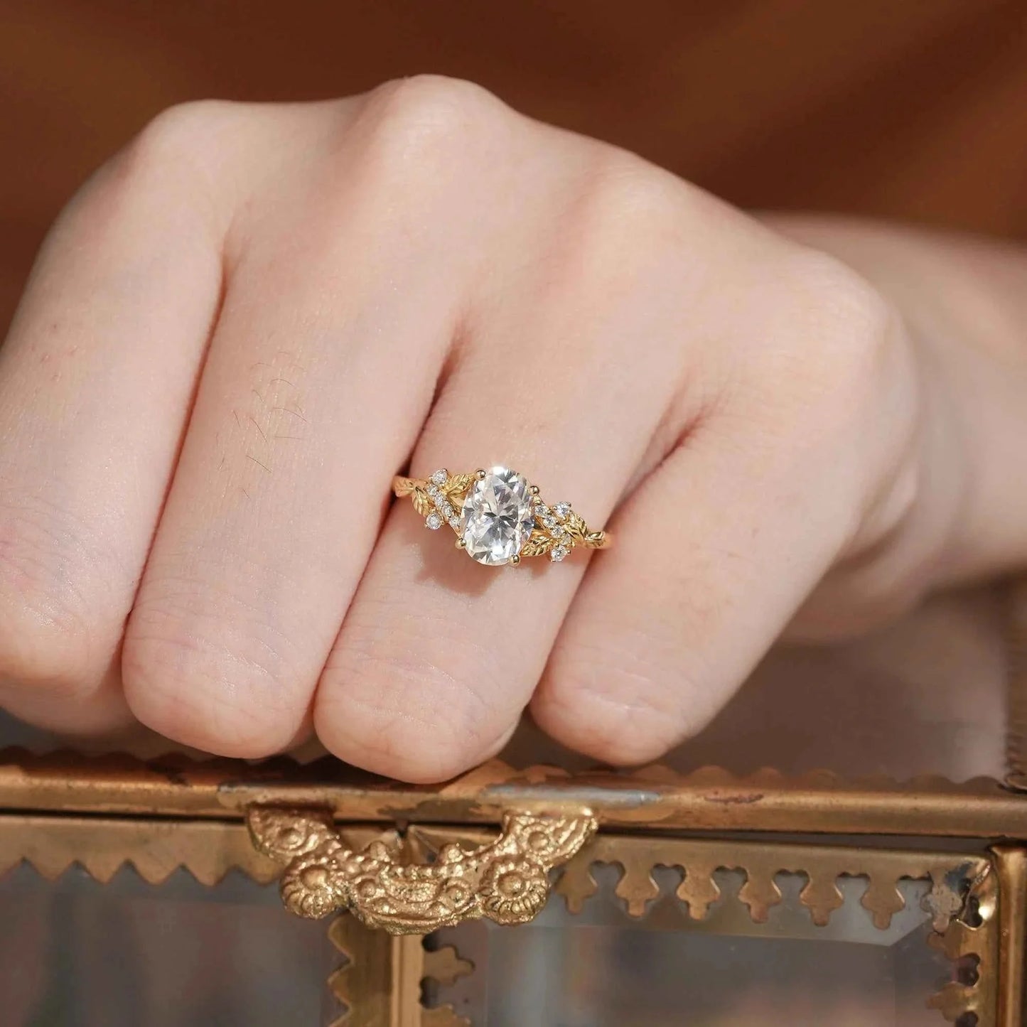 Leaf Moissanite Twisted Engagement Ring - Andromeda