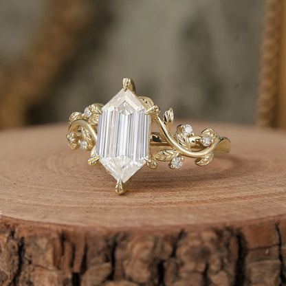 Long-hexagon Moissanite Engagement Ring-Sylvaine
