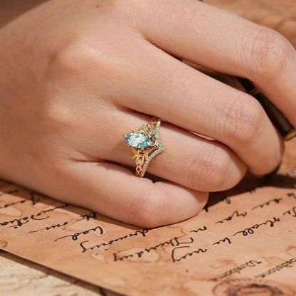 Marquise Cut Moss Agate Leaf And Vine Inspired Elven Engagement Ring - Alma
