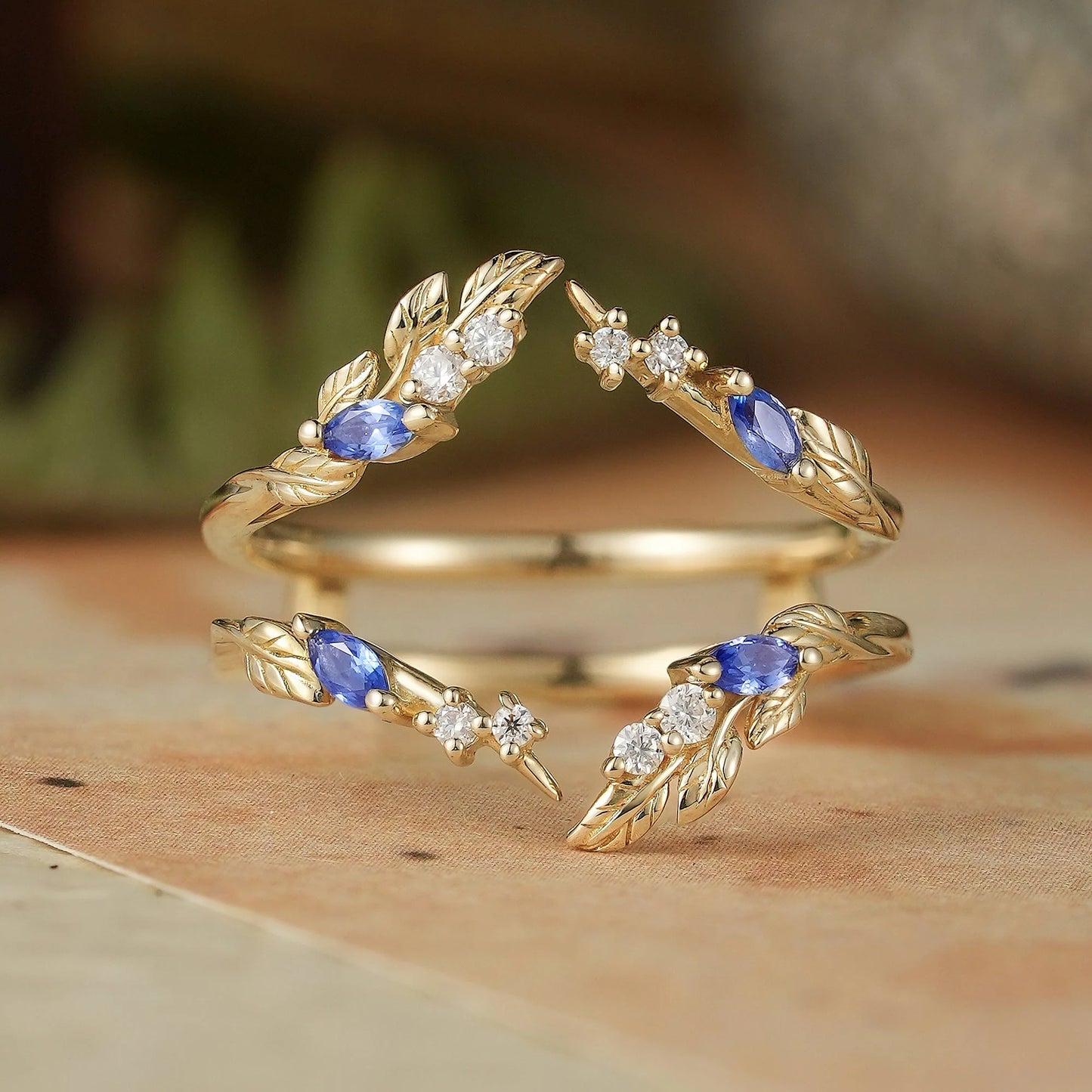 Marquise Sapphire & Moissanite Enhancer Ring-Thisbe