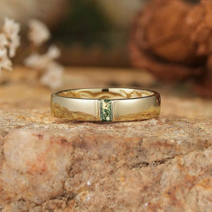 Men's Moss Agate Band with Intricate Floral and Leaf Inner Engraving - Matthew