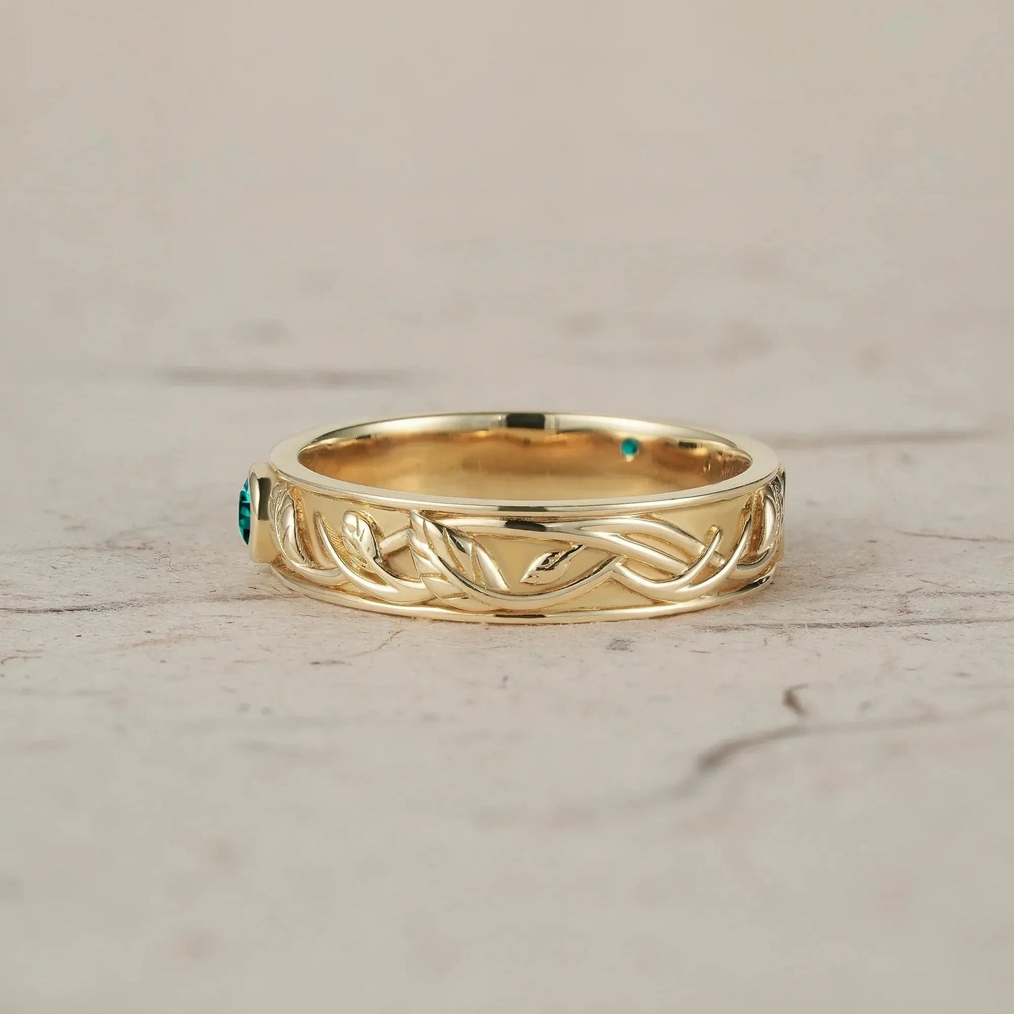 Men's Natural Emerald Leaf Band - Asher
