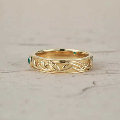 Men's Natural Emerald Leaf Band - Asher