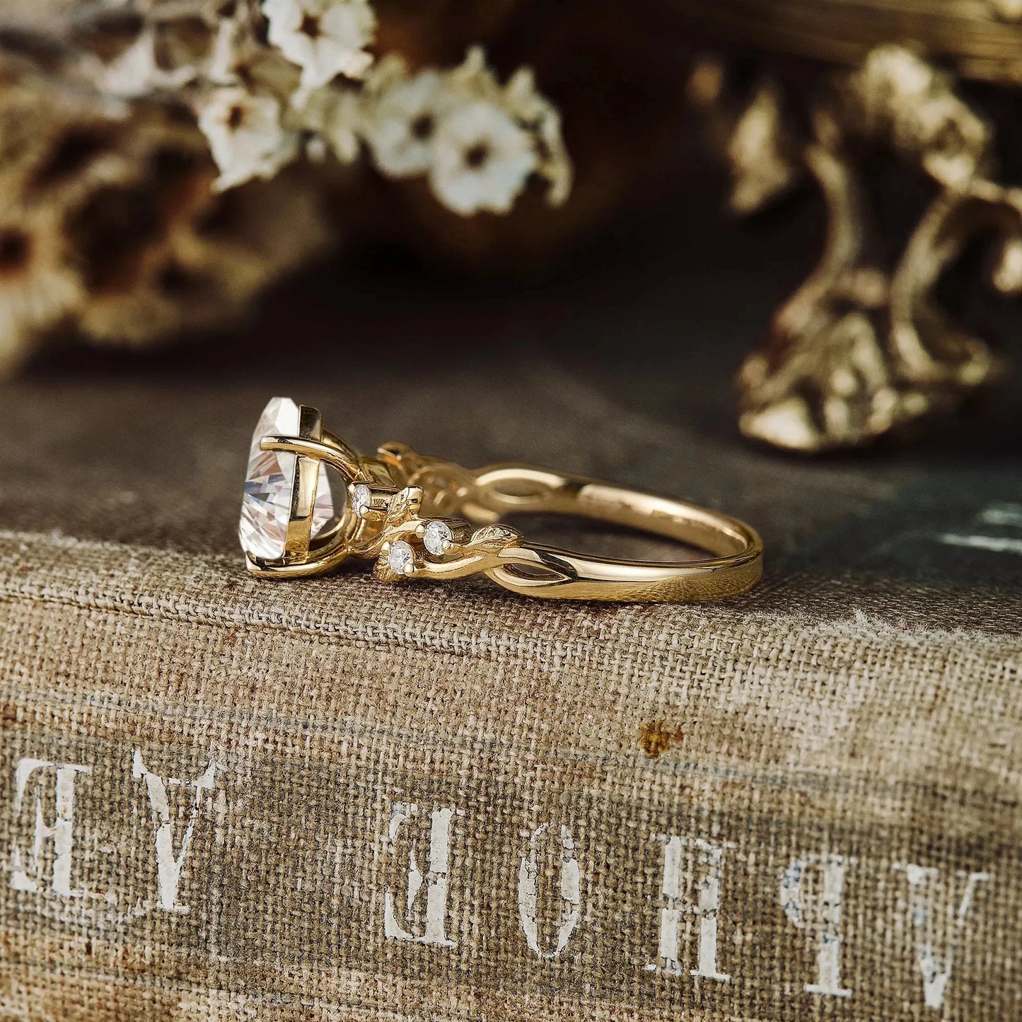 Moissanite Leaf Engagement Ring - Hebe - GemsMagic