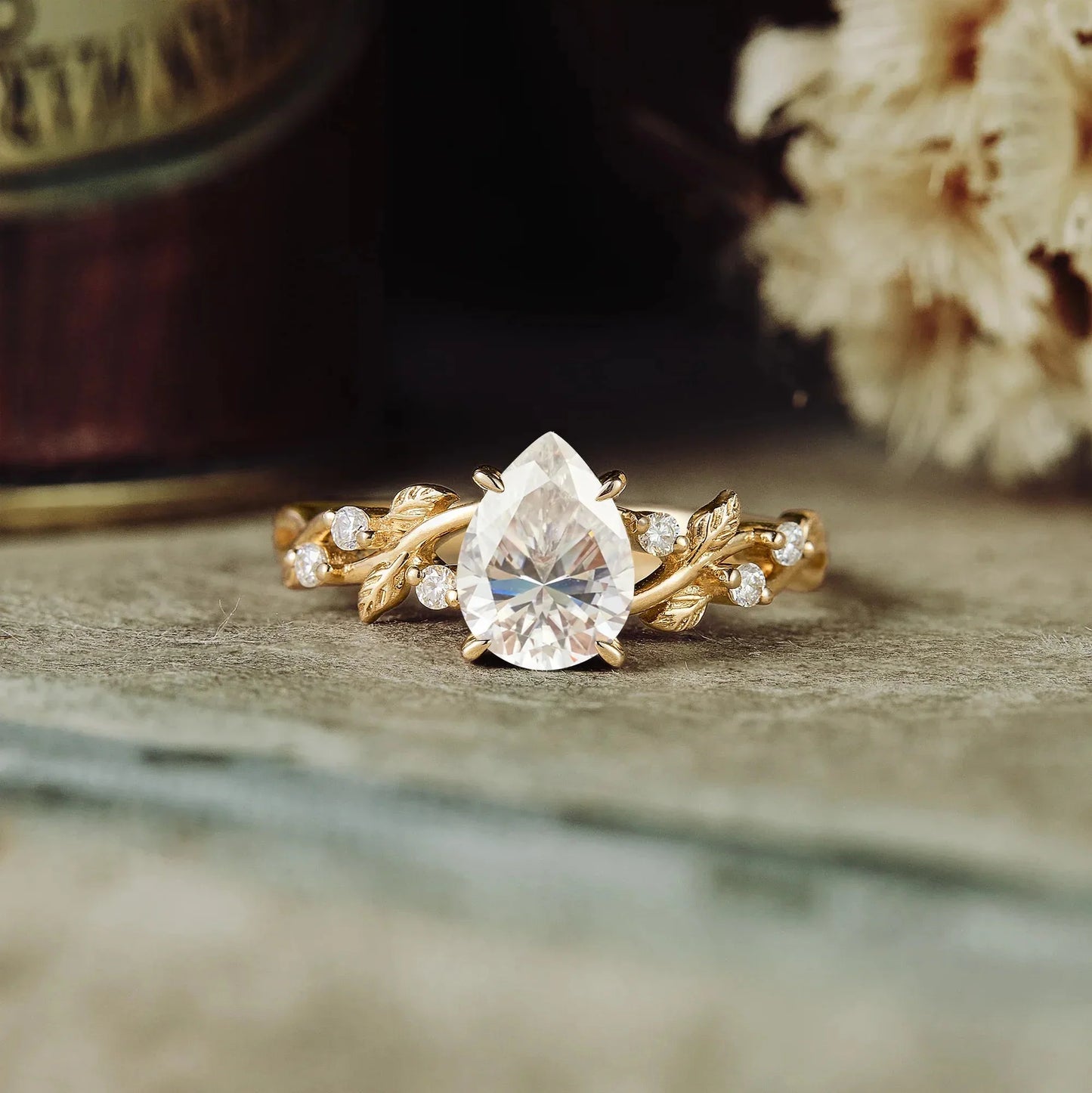 Moissanite Leaf Engagement Ring - Hebe - GemsMagic