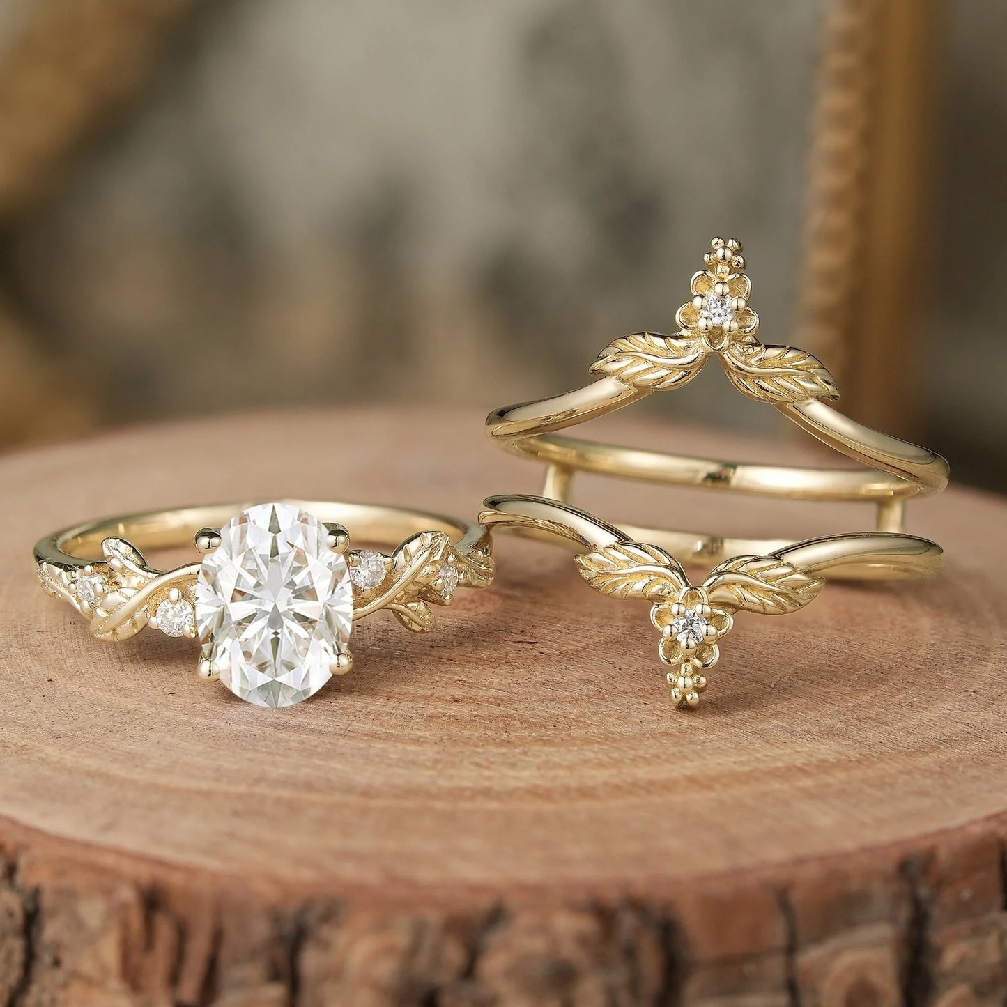 Moissanite Leaf Inspired Enhancer Ring Set-Calypso