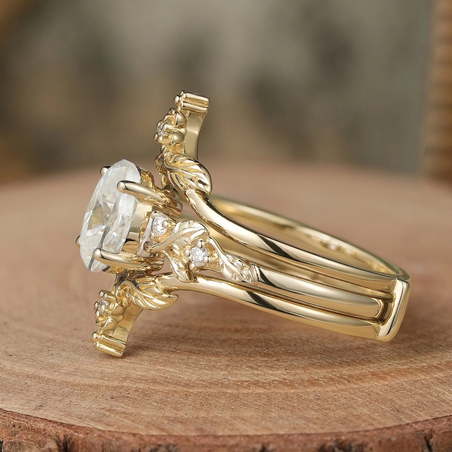 Moissanite Leaf Inspired Enhancer Ring Set-Calypso