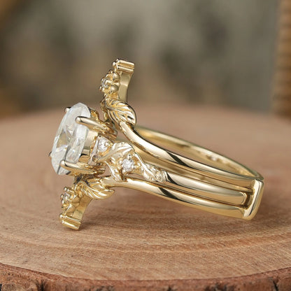 Moissanite Leaf Inspired Enhancer Ring Set-Calypso