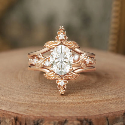 Moissanite Leaf Inspired Enhancer Ring Set-Calypso
