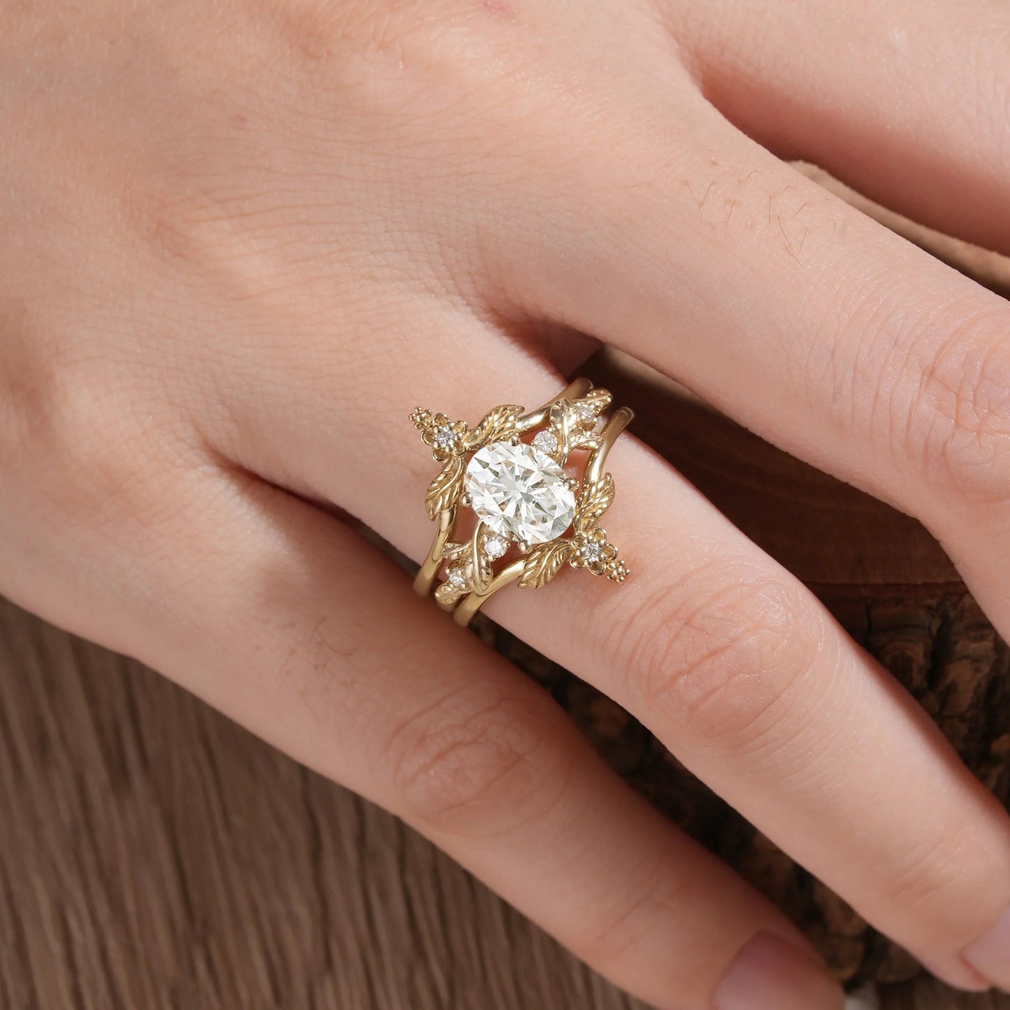 Moissanite Leaf Inspired Enhancer Ring Set-Calypso