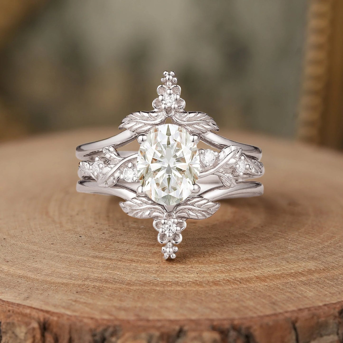 Moissanite Leaf Inspired Enhancer Ring Set-Calypso