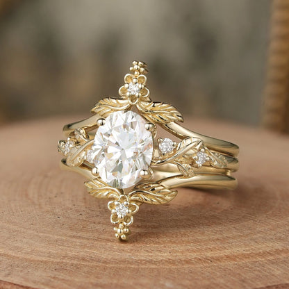 Moissanite Leaf Inspired Enhancer Ring Set-Calypso