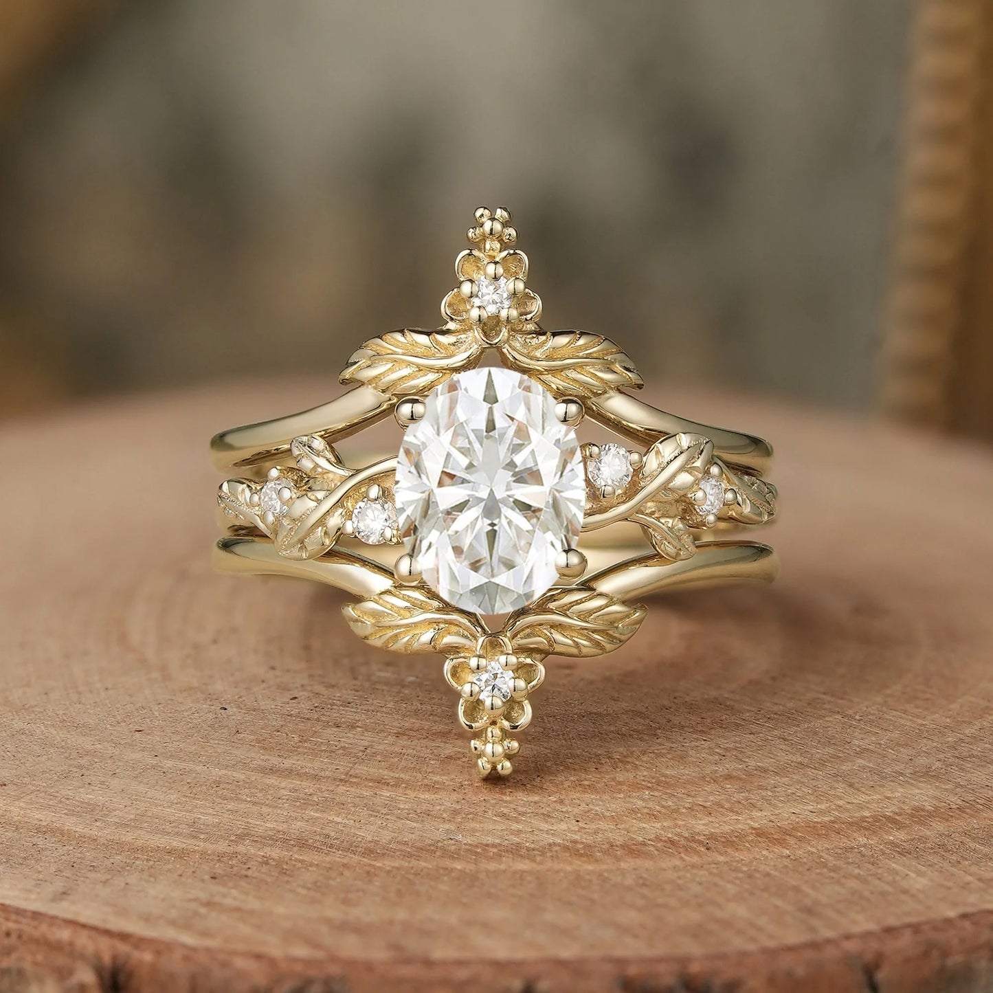 Moissanite Leaf Inspired Enhancer Ring Set-Calypso